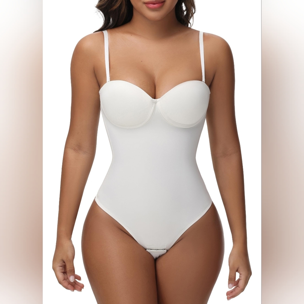 Shapewear Bodysuit White Sexy Sleeveless Bustier Corset Top Tummy Control, S